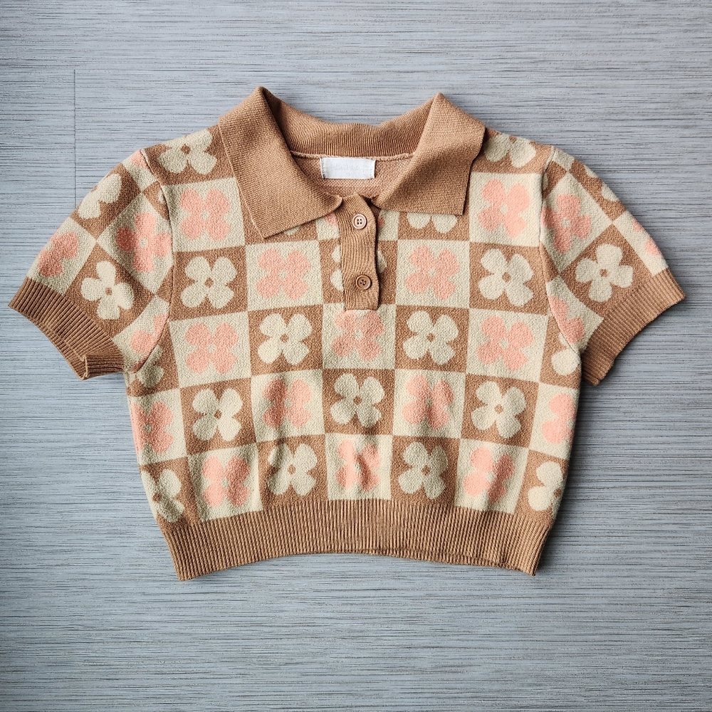 Altar'd State Retro Cropped Polo Top - XS